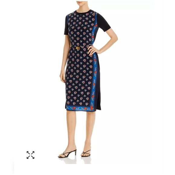 Tory Burch Dresses & Skirts - Tory Burch Navy Floral-Print Short-Sleeve Sheath Dress with Blue Trim